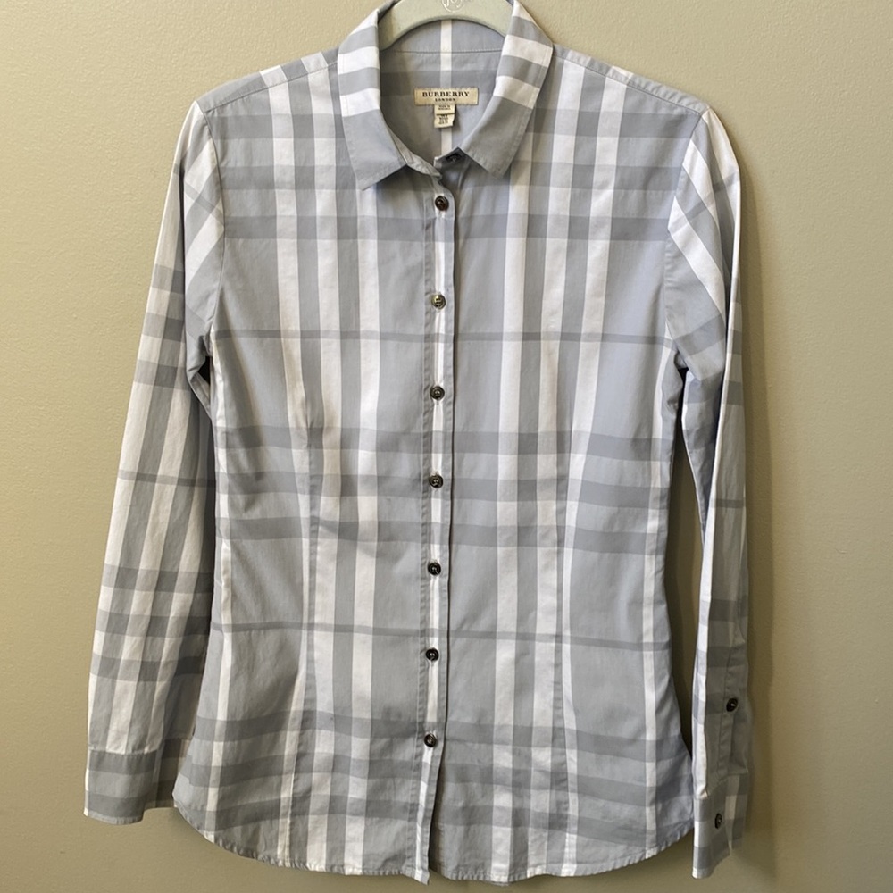 Burberry London gray plaid button down